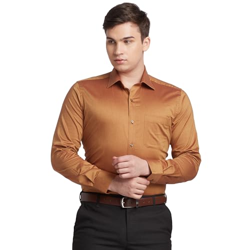 Image of Raymond Men's Solid Pattern Contemporary Fit Pure Cotton Full Sleeve Semi Cut Away Collar Formal Shirt