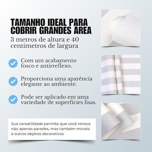 Papel de Parede Adesivo Lavável Autocolante - Listras Cinza e Branco Verticais - Decoração Moderna p