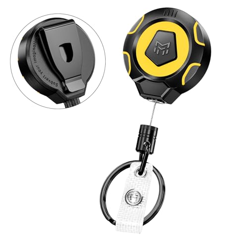 Image of MNGARISTA Heavy Duty Retractable Badge Reel, 10 oz 31.5'' Keychain | heavy duty badge reel, 10 oz pull force, 31.5'' retractable keychain, reinforced PC housing, durable steel wire cord