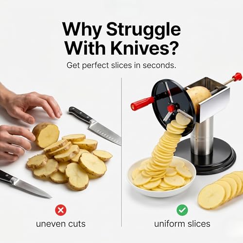 Image of Manual Potato Chips Slicer Machine with Stainless Steel Blade, Hand Crank Vegetable Cutter for Chips, Wafers, Fruits Slicing Tool, Kitchen Cutter (Multicolor, Pack of 1)