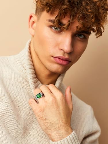 Bestyle Chunky Signet Ring for Men, Stainless Steel/Black Ring Synthetic Gemstone Band Ring Biker Ring for Men, Thumb Pinky Ring Mens Fashion Ring Jewelry Size 7-14, Gift Package - Image 3