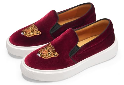 Image of Journey West Women's Fashion Velvet Sneakers with Embroidery Comfortable Slip-On Work Shoes for Women