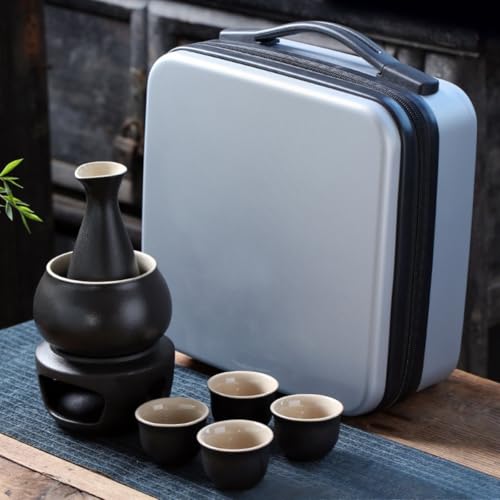 Qfmr 焼酎 日本酒 酒器セット 熱燗器 熱酒器 ための冷たい/暖かい/熱い酒の日本の禅スタイルの陶磁器のワインセット伝統的な磁器酒暖かい フラスコ 焼酎じょか揃 燗瓶 冷酒器 美濃焼 キット焼酎/酒カップ/温暖化ボウル/酒瓶/暖房ベース 伝統 (A,旅