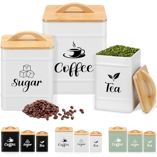 Maxdot 3 Set Coffee Sugar Tea Containers, Square Airtight Kitchen