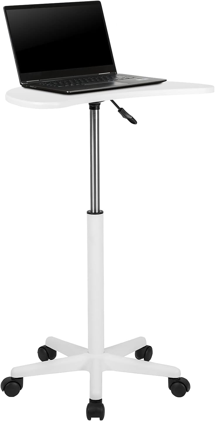 Flash Furniture Eve Sit to Stand Mobile Laptop Desk/Speaker's Lectern with Wheels, Modern Height-Adjustable Portable Standing Computer Desk, Black