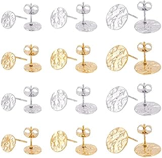 UNICRAFTALE 24pcs 2 Colors 8/10/12.5mm Flat Round Stud Earring Findings 0.8mm Pin Stainless Steel Textured Ear Stud with Loop Metal Earring Post Round Textured Earring Accessories for Earring Making