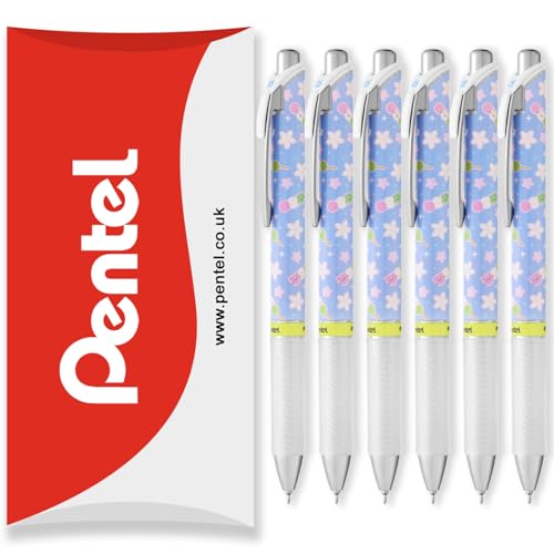 Pentel Energel BLN75 Retractable Gel Ink Rollerball Pen - 0.5mm - 54% Recycled - Black Ink - In Envelope Gift Packaging (6 Pack, Dango)