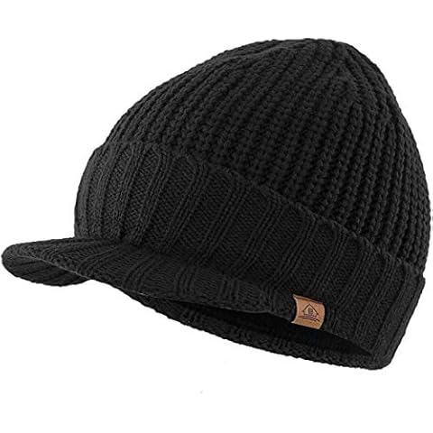 Magracy Men's Winter Knit Visor Hat Outdoor Thick Peaked Beanie Hat (Black) Cover