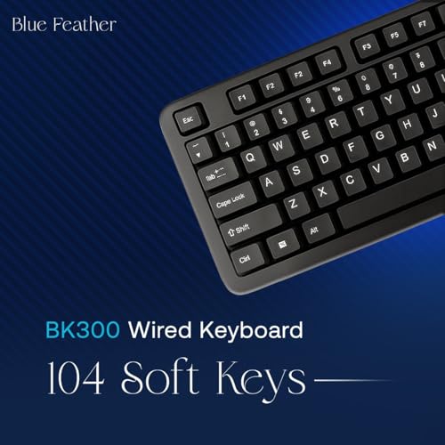 Image of Blue Feather BK300 Wired Keyboard - 104 Keys | USB Plug & Play | Lightweight & Sturdy | Compatible with Windows, Mac, Linux 1 Year Warranty