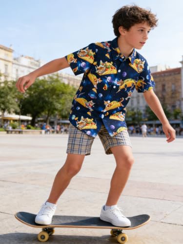 Image of uideazone Boys Novelty Print Short Sleeve Button Down Hawaiian Shirt 5-14Y