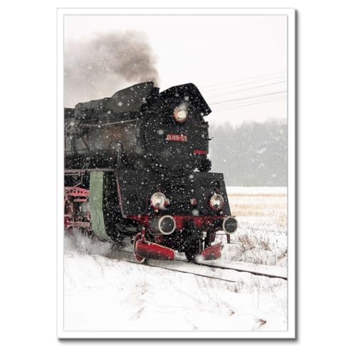 Train Ol49-59 déco murale cadre noir 50x70 cm - Poster photo locomotive hiver de collection H640M