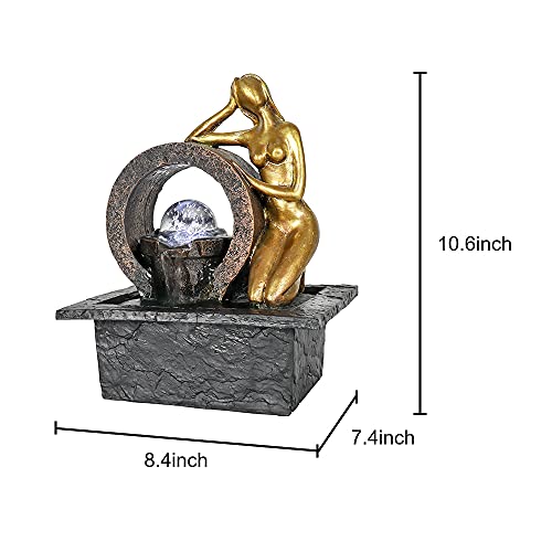 PeterIvan 10 3/5” Mini Indoor Fountain - Spinning Ball Tabletop Relaxing Fountain for House Office Art Decor, Small Tranquil Electric Zen Waterfall Fountain with LED Lights&Submersible Pump - Thumbnail 4