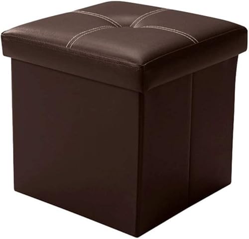 ISHEGREV Pouf Sgabello Contenitore Pouf Sgabello, sgabelli Pieghevoli per Giocattoli, scatole portaoggetti per Dvd, bauli per Scarpe Pieghevoli in Similpelle, Seduta Piccola (Colore: Marron