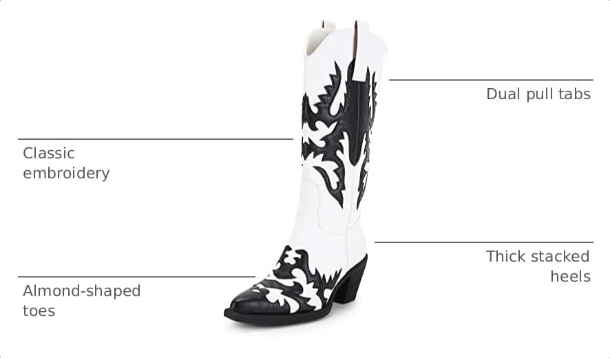 Image of ANN CREEK Women's 'Claremont' Sexy Cowboy Boots Mid Calf Knee-high Patchwork Dressy Cowgirl Western Woman Chunky Heel Pointed Toe Trendy Knee High Tall Boots