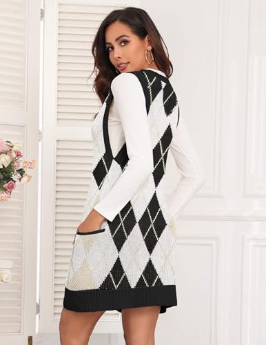 Image of Zeagoo Womens Sweater Vest Dress Pattern Knitted Pullovers Sweaters V Neck Tank Sweater Dress with Pockets