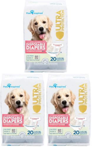 Image of Paw Inspired 20ct Disposable Dog Diapers | Female Dog Diapers Ultra Protection | Diapers for Dogs in Heat, Excitable Urination, or Incontinence (X-Large) (Pack of 3)