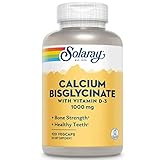 SOLARAY Calcium Bisglycinate Supplement 1000 mg for Women & Men - Calcium with Vitamin D3, Bone Strength & Teeth Health Support, Chelated Capsules, Easy to Digest - 120 Veg Cap Count