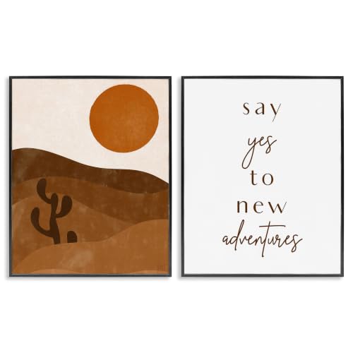 Stupell Industries 'Say Yes New Adventures Desert Sun', 2pc Framed Giclee Art Set 2, Black, 16 x 20 Inches, Easy to Hang and Sturdy, Made in USA, by undefined