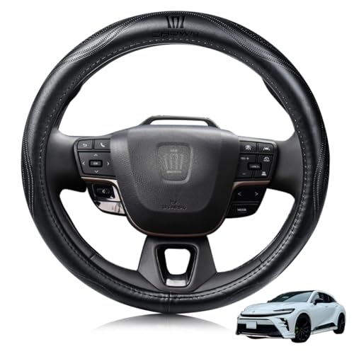 ElitingCar トヨタ に適用 クラウン Crown 対応 ハンドルカバー 高級本革 ステアリングカバー おしゃれなデザイン 透湿性あり 耐摩耗性 防水仕様 汚れ防止 滑り止め 通気性優れ ３Ｄグリップ 専車ロゴ オールシーズン対応 耐老化性強化 簡単取付 内装パーツ 車パーツ ドレスアップ 円形 ブラック 1pcs (37.5 センチメートル)