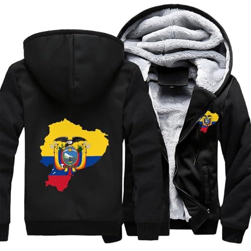 Ecuador Flag Map Men's Zip Up Hoodie Jacket Fleece Jacket Winter Hooded Sweatshirt Warm Coat with Pockets3