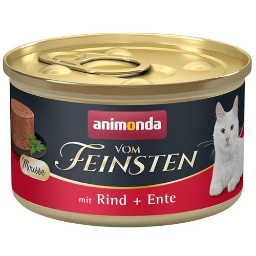 animonda vom Feinsten Mousse Katzenfutter nass Rind + Ente (12 x 85g), getreidefreies Katzenfutter nass ohne Zucker, mit frischen, fleischigen Zutaten