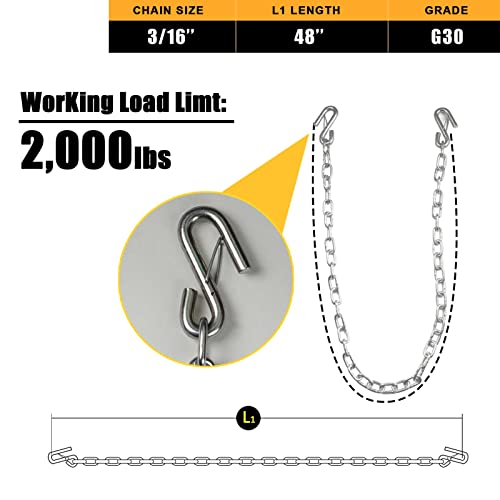 Aymmic 3/16'' X 48''Trailer Safety Chain With 2 Latches S Hook,2,000Lbs Capacity,G30,Secures Tow Vehicle To Trailer,For Rv, Trailer, Truck,And Boat Towing #TOP4