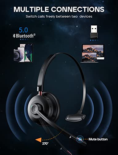 Tribit Bluetooth Headset, Wireless Headset With Microphone Qualcomm Cvc 8.0 Ai Noise Canceling For Trucker Office, 50H Talk Time Mute Button Headset With Adapter For Computer Cell Phones, Callelite81 #TOP3