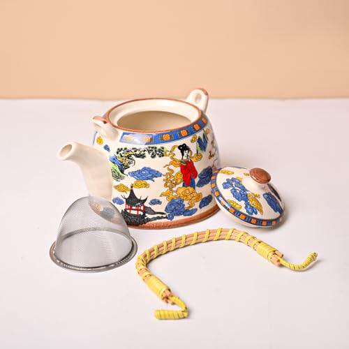 Image of Market99 Ceramic Chinese Print Tea Pot (900ml) | High-Fired Ceramic Loose-Leaf Tea Kettle | Elegant Green Tea & Herbal Tea Maker for Kitchen Decor | Stylish Premium Teapot for Tea Lovers & Gifting