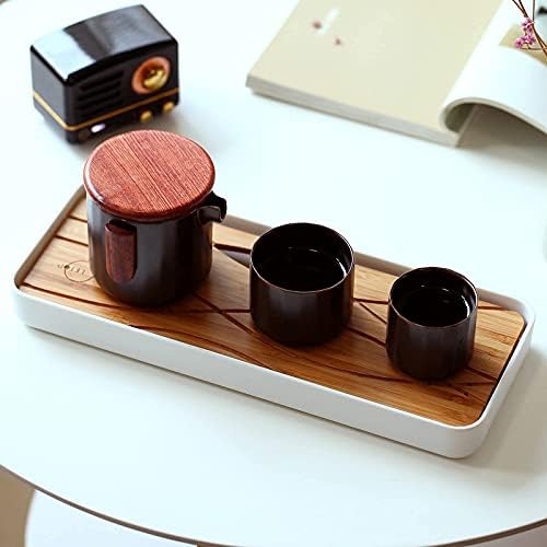 Travel Tea Set with Case - 1 Pot 2 Mini Cup Teacup,Portable Tea Cup with Infuser for Outdoor Camping,Anti-scalding Bamboo Handle Tea Pot，Easily to Carry Tea Sets(Black)