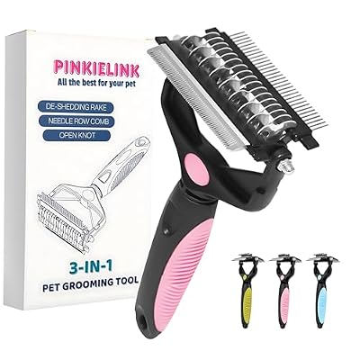 PINKIELINK 3-IN-1 Pet Grooming Tool - Undercoat Rake, Dematting Comb & Deshedding Brush for Cats & Dogs - Removes Mats, Tangles & Loose Fur, Reduces Shedding & Prevents Hair Mess (Pink)