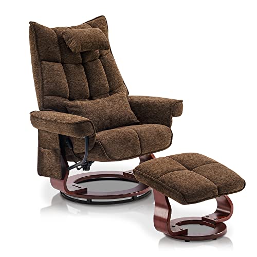 Mcombo Swivel Recliner With Ottoman, Massage Tv Chairs With Neck Pillow And Side Pocket For Living Reading Room, Chenille Fabric 4188 (Brown) #TOP10