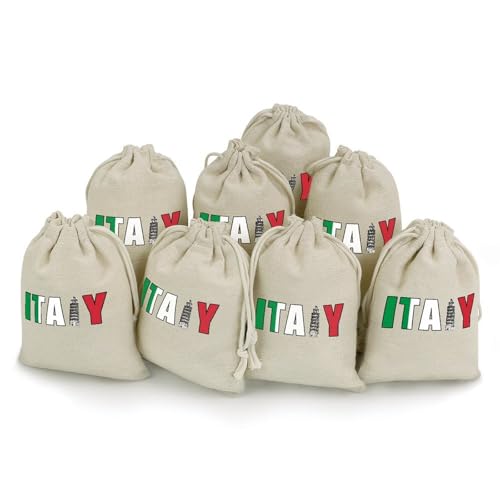 Italy Flag Italia Pisa Leaning Tower 8 Pack Small Gift Bags Cotton And Linen Drawstring Pockets Sachet Bag for Party Home Supplies
