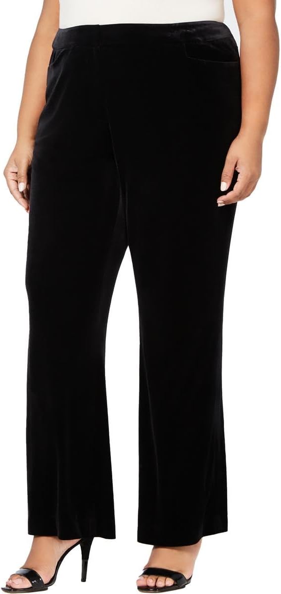 Calvin Klein Womens Plus Velvet Pocket Wide Leg Pants Black 20W