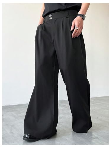 OYOANGLE Men's Wide Leg Suit Pants Pleated Business Casual Baggy Dress Trousers with Pockets2