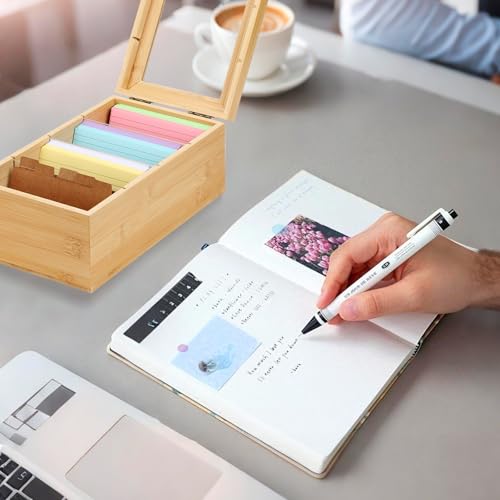 A7 Karteikarten Box Holz,Lernbox Vokabelbox mit Trennwänden und 300 Stück Haftnotizen,Karteikasten mit Transparent Sichtfenster und Deckel,Karteikartenbox Karten Aufbewahrungsbox für Schulen Büro
