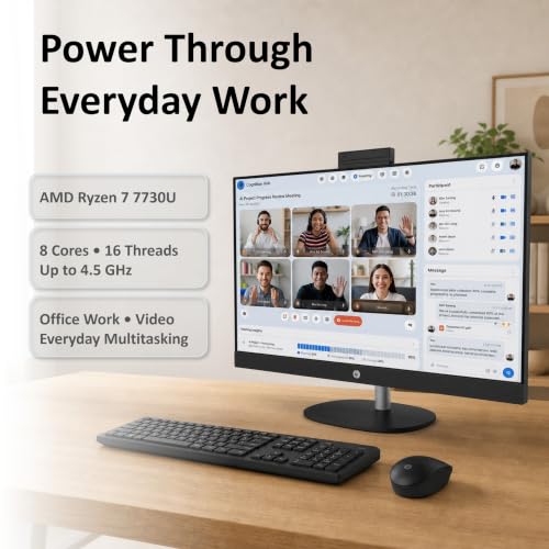Image of HP 27-inch All-in-One Computer, AMD Ryzen 7 7730U, 16GB RAM, 1TB PCIe SSD, FHD IPS Touchscreen, Wi-Fi 6, USB-C, HDMI 2.0, Ethernet, Windows 11 Pro, for Business, Home Office & Everyday Productivity