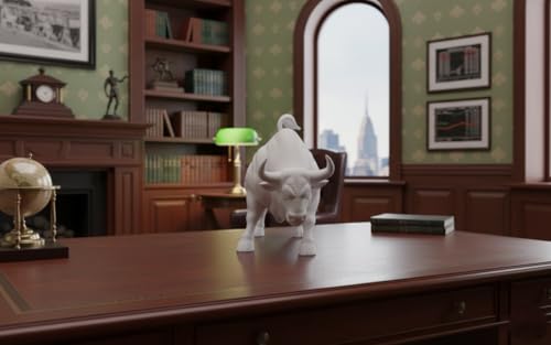 Image of Stock Market Bull Statue Showpiece for Office Desk, Bull Figurine, Share Market Decor, Gift for Traders Investors, Wealth Symbol (White)