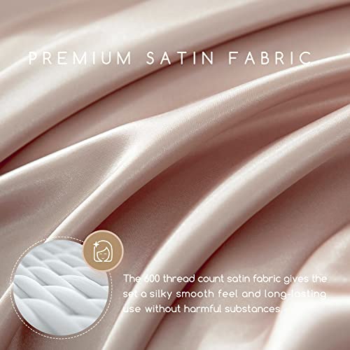 Image of MR&HM Satin Bed Sheets, Full Size Sheets Set, 4 Pcs Silky Bedding Set with 15 Inches Deep Pocket for Mattress (Full, Champagne)