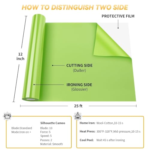Image of VinylRus HTV Heat Transfer Vinyl Roll, Apple Green, 12 inch x 25FT