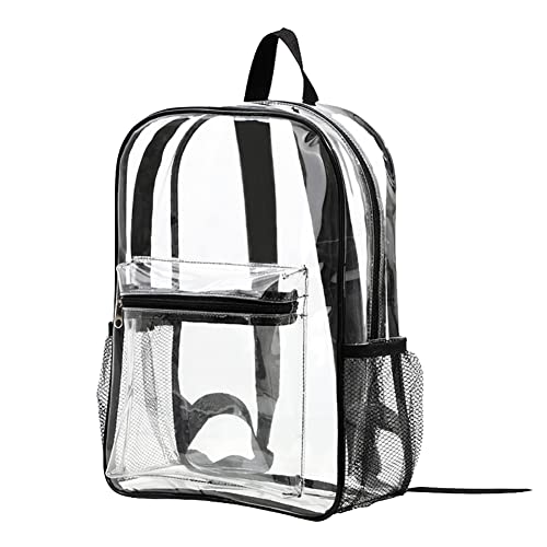 JIHUOO PVC Transparent Backpack Clear Stadium Approved Backpack See Through School Backpack Plastic Bookbag with Adjustable Shoulder Straps