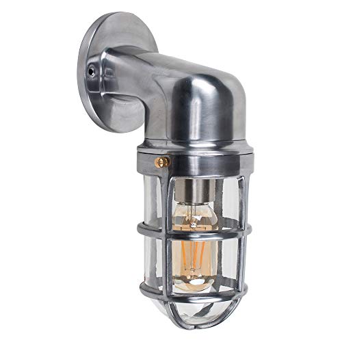 MiniSun | Stylish IP44 Rated Nautical Design Polished Aluminium Metal Outdoor Wall Fisherman Light Lantern | Outdoor Wall Lights, Home Décor Essential | Includes Bulb [2700K Warm White] | Mains Wired
