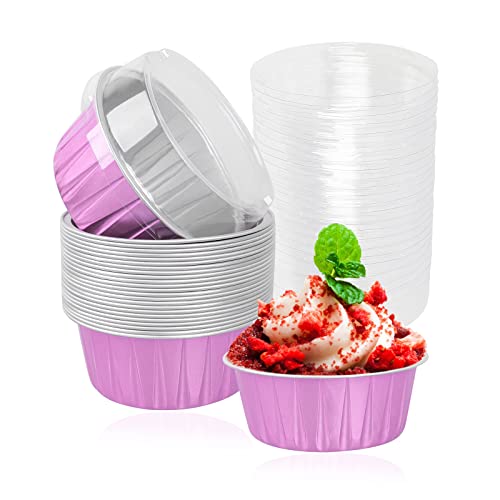Aluminum Cupcake Liners 25Pcs 5Oz Muffin Cups Mini Cheesecake Containers Baking Cups For Wedding, Christmas, Kitchen, Birthday Party Holiday Parties (Light Purple) #TOP17