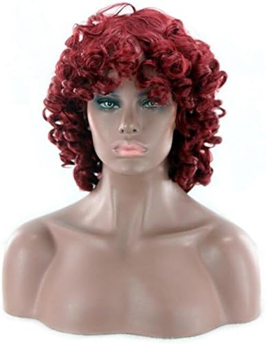 BeautySum Colored Synthetic Red Short Wigs for Black Women Afro Kinky Curly Hair Cosplay with Bangs Natural Hairline Free Style Heat Resistant Fibre Looking Fashion Replacement for African American