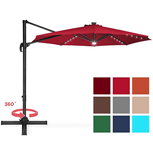 Best Choice Products 10ft 360-Degree LED Aluminum Polyester Cantilever Offset Hanging Market Patio