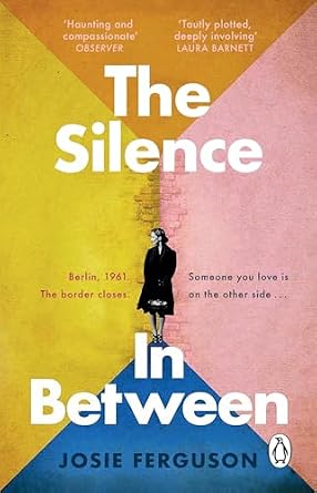 The Silence In Between by Josie Ferguson, depicting a woman standing between the intersection of four colored shapes that resemble a brick wall.