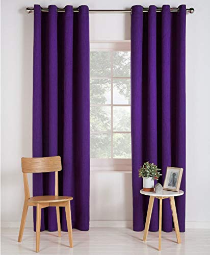 Value Comfort Home Thermal BLACKOUT Light & Noise Insulation Eyelet Ring Top Fully-Lined Curtains With Tie-Backs | Size & Colour Options purple 90x90