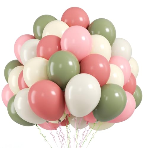 Image of Sage Green Pink Balloons, 50 Pcs for Girls Birthday Garden Jungle Party