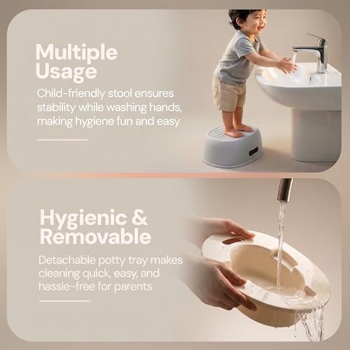 Image of Baybee 3 in 1 Baby Potty Training Seat for Kids 1-5 Years | Toddler Baby Potty Seat Chair with Removable Tray & Anti Slip Base | Portable Toilet Training Potty Seat with Step Stool for kids (Grey)