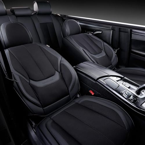 Image of Coverado Seat Covers Full Set, Breathable Leather Car Seat Cover,Universal Car Seat Protectors, Seat Cover Waterproof, Front and Rear Seat Cover Fit Most Cars, BlackRed