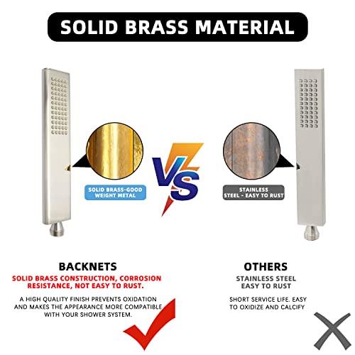 Backnets Solid Brass Handheld Shower Head Arc Design High Pressure Brushed Nickel Hand Shower Wand With Adjustable Supply Elbow Wall Connector Shower Holder And 59″ Stainless Steel Hose Set #TOP1